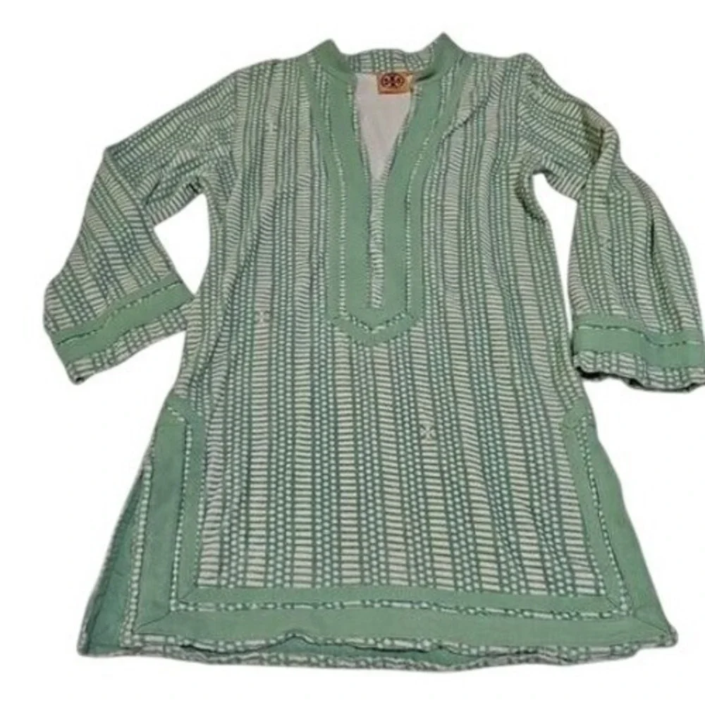 Tory Burch Mint Green Geometric Print Tunic Top 100% Cotton‎ Beach Cover Up XS